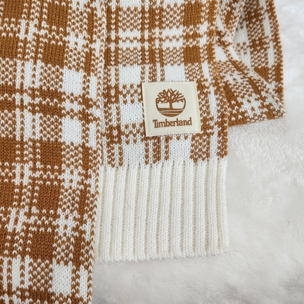 Timberland Wheat Mustard Yellow White Plaid Knit Acrylic Scarf Unisex - Picture 7 of 12